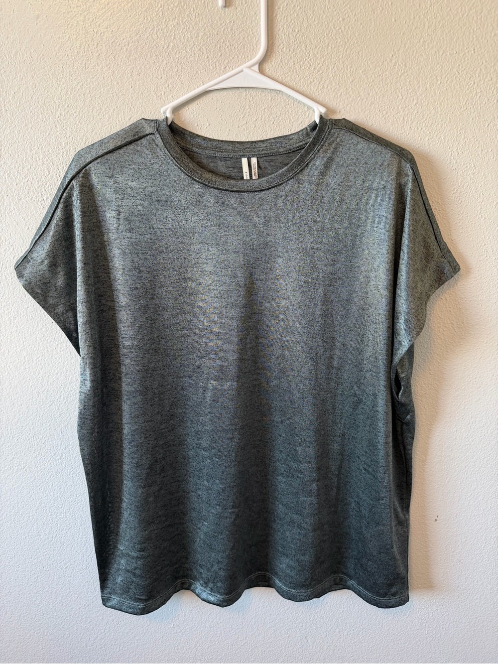 Anthropologie Silky Shimmer Tee Semi-Sheer in Muted Green Elevated Basic Flowy